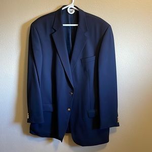 Men’s blazer/sports coat. navy blue and gold buttons, 48 xtall- like new!